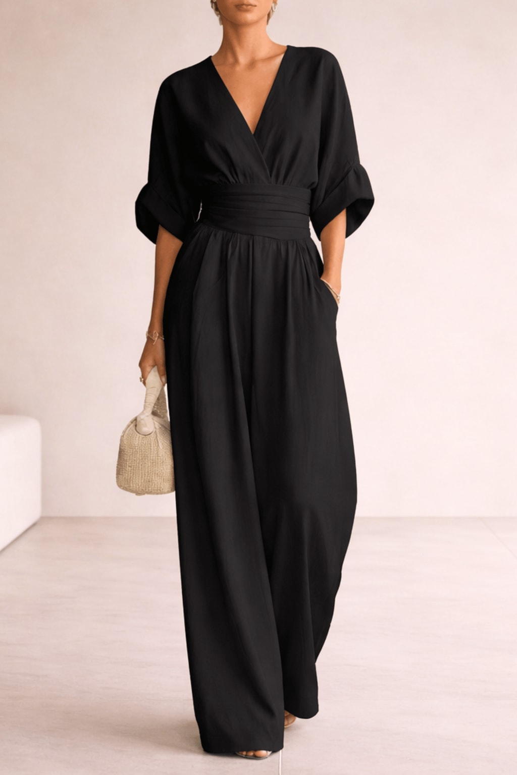Lightweight Wide Leg V-Neck Jumpsuit - 6