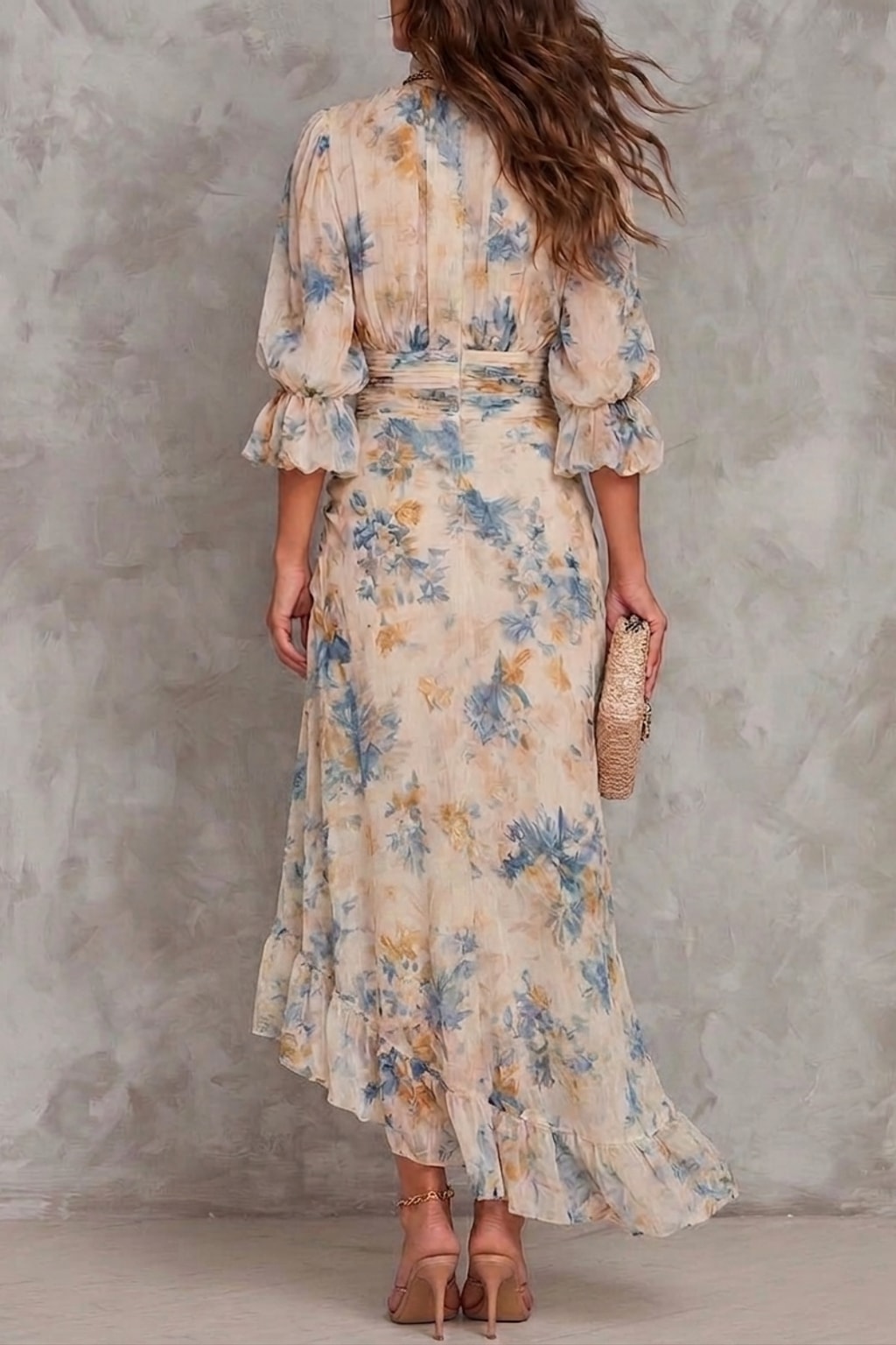 Floral Chiffon Ruched Maxi Dress - 3