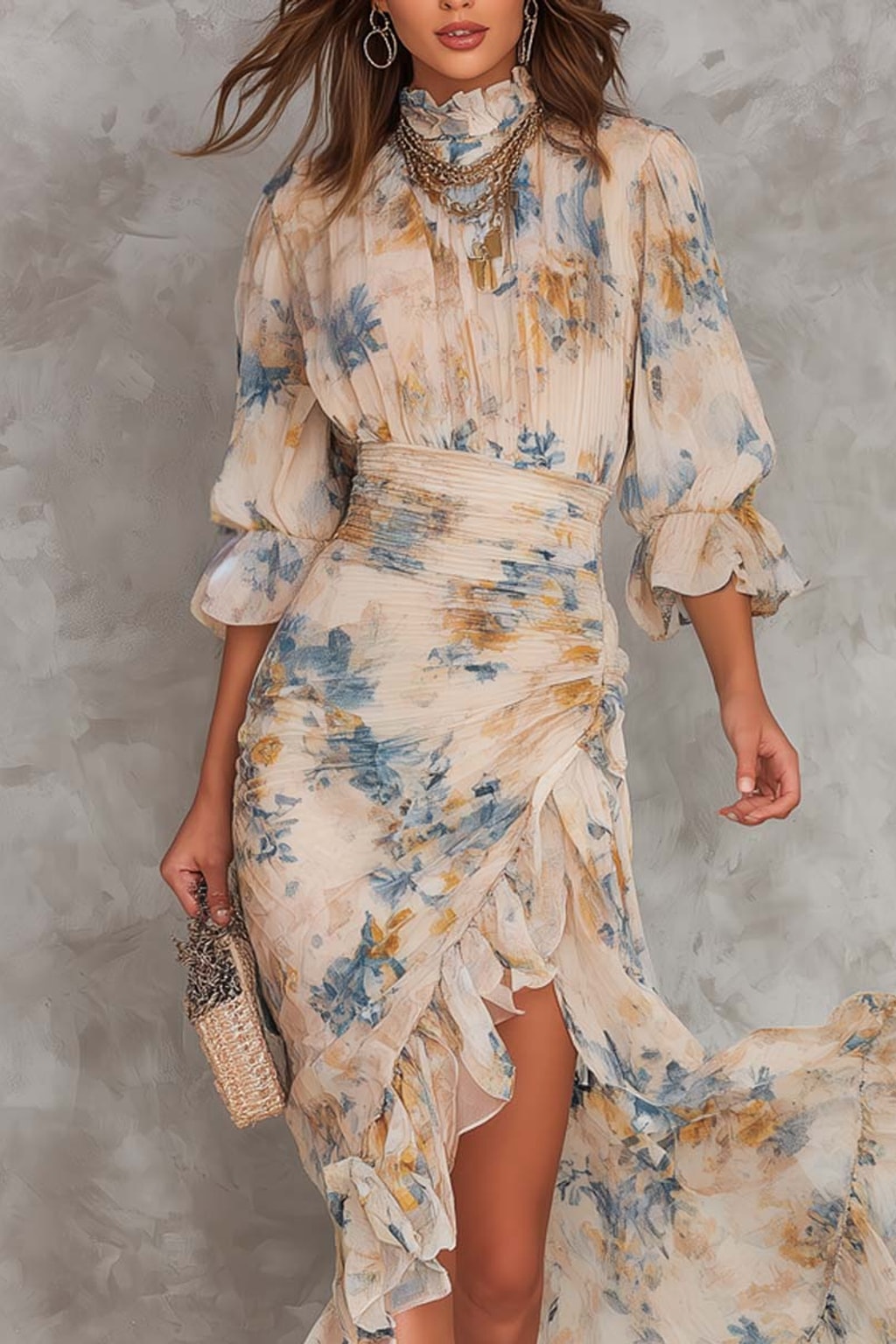 Floral Chiffon Ruched Maxi Dress - 4