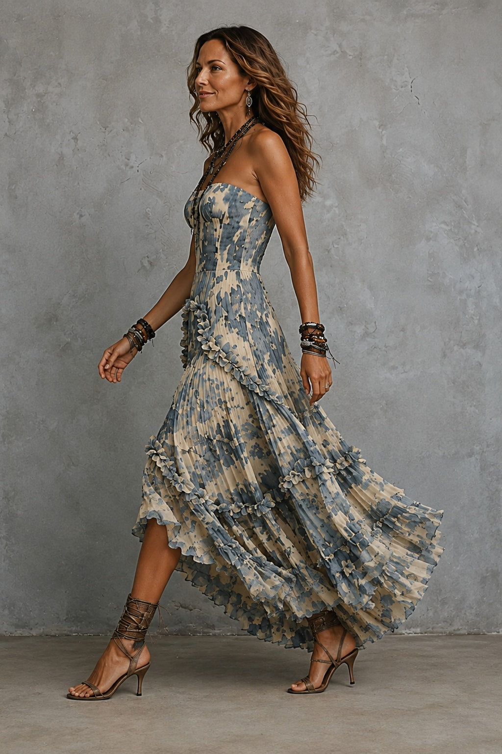Floral Applique Strapless Maxi Dress - 3