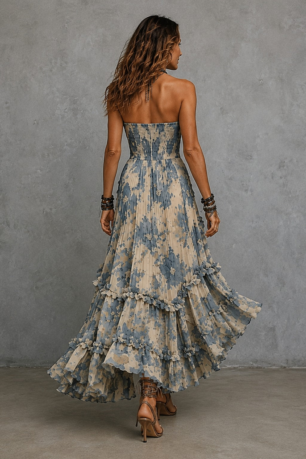 Floral Applique Strapless Maxi Dress - 4