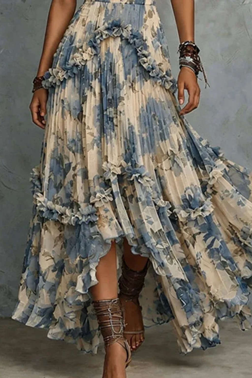 Floral Applique Strapless Maxi Dress - 6