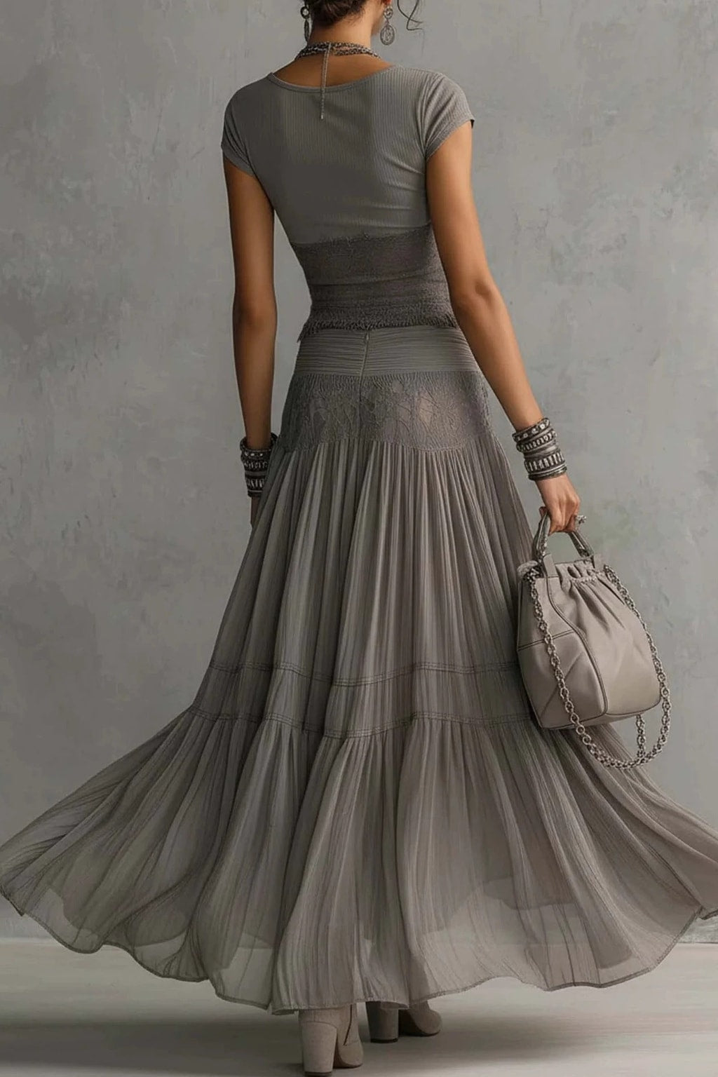 Lace Paneled Two-Piece Maxi Skirt Set - 5