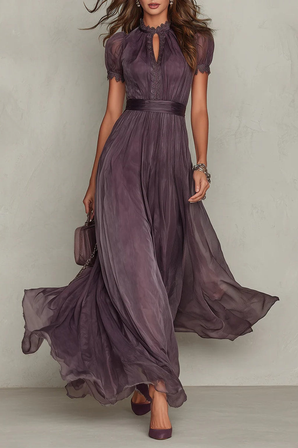 Chiffon Lace Trim Maxi Dress - 2