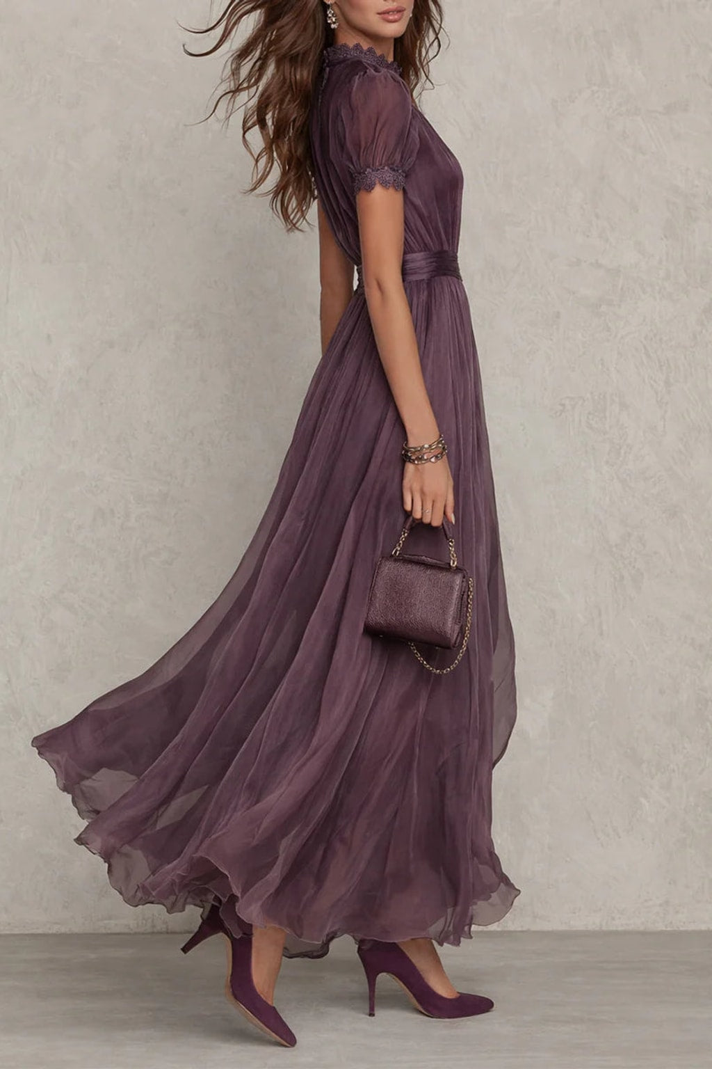Chiffon Lace Trim Maxi Dress - 3