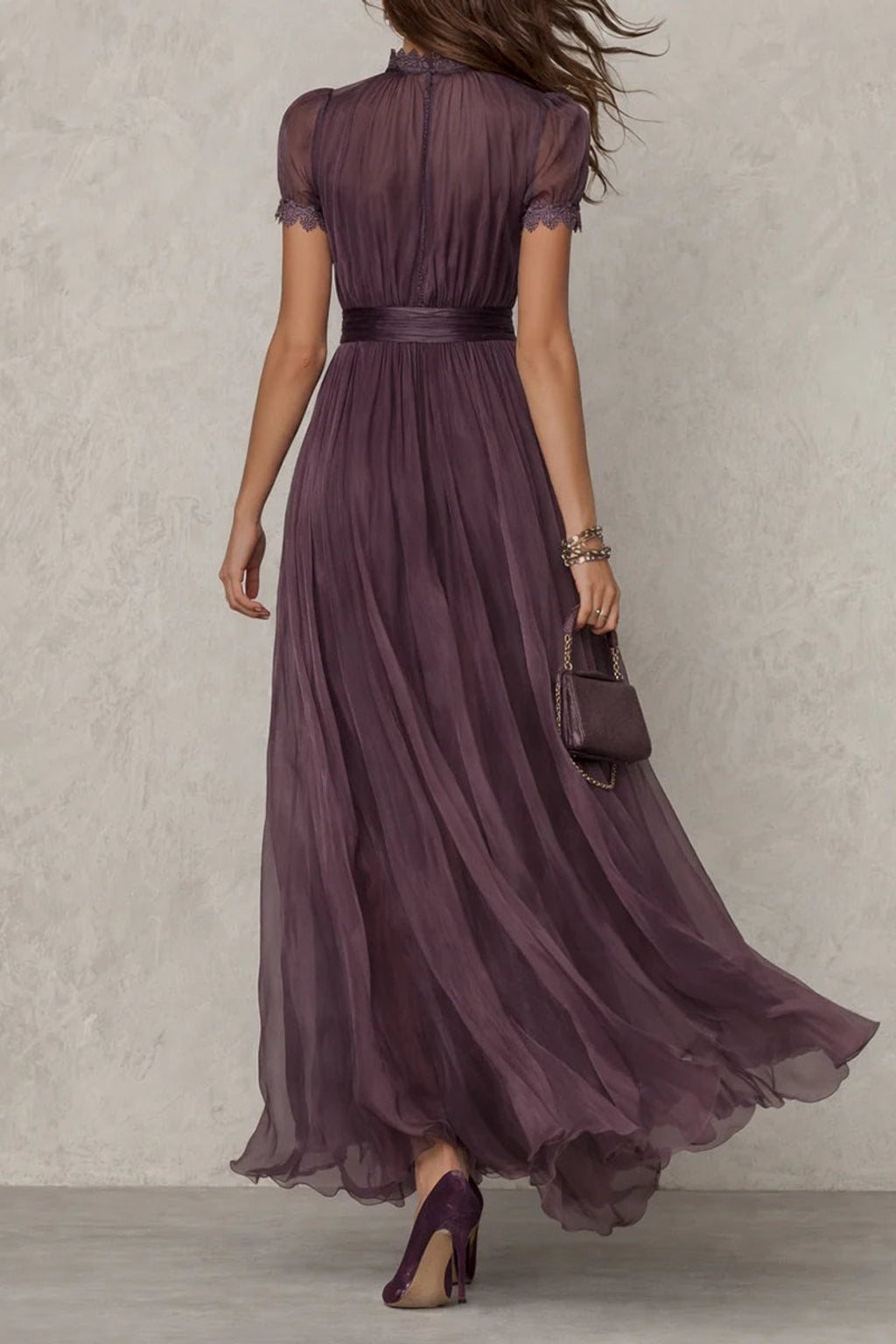 Chiffon Lace Trim Maxi Dress - 4