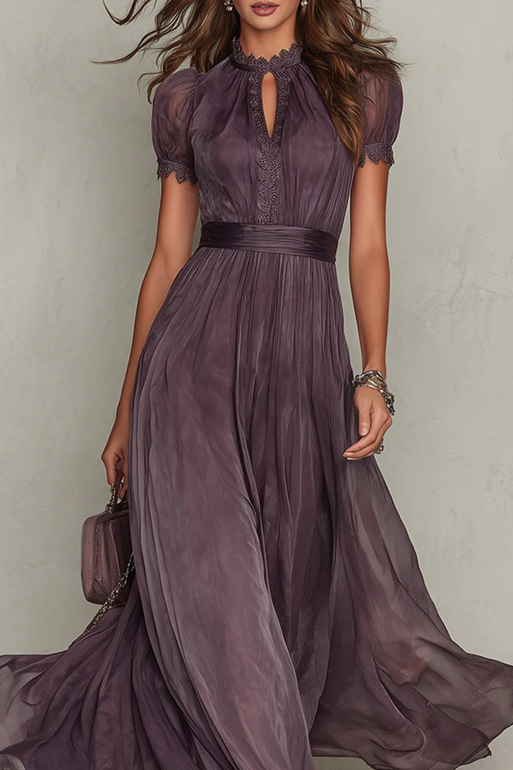 Chiffon Lace Trim Maxi Dress - 5