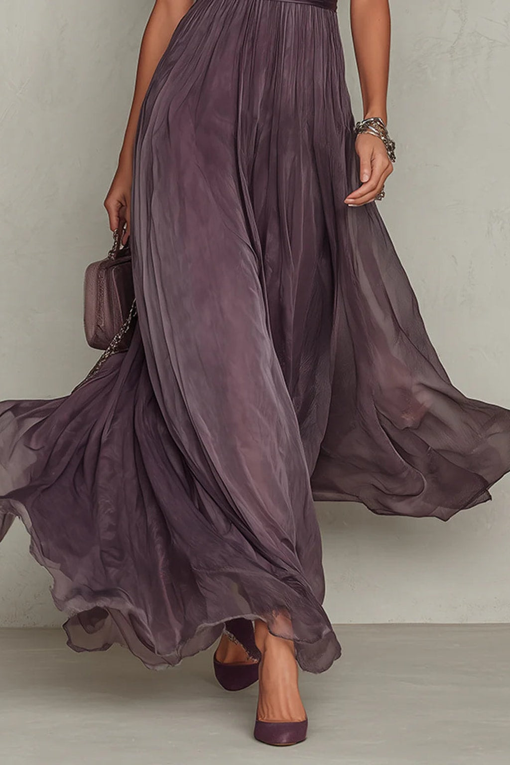 Chiffon Lace Trim Maxi Dress - 6