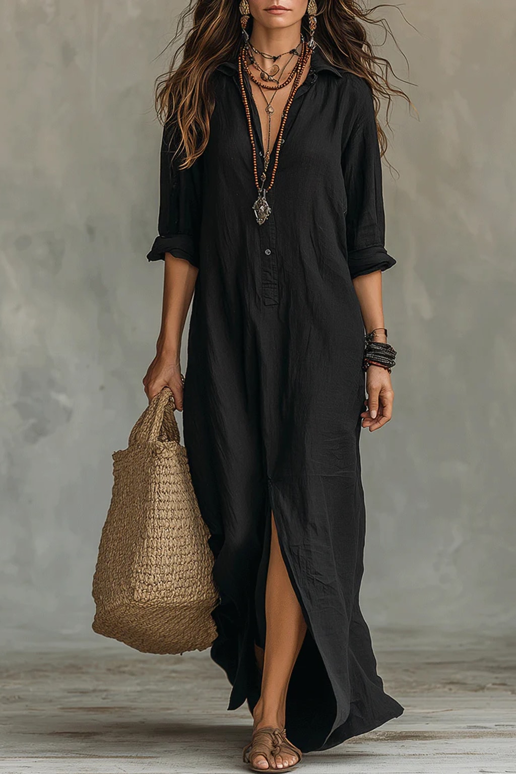 Flowy Button-Front Maxi Dress - 2
