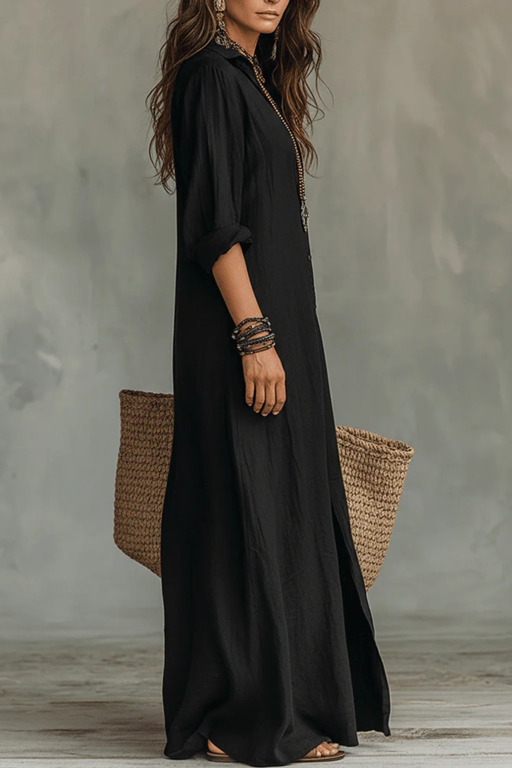 Flowy Button-Front Maxi Dress - 3