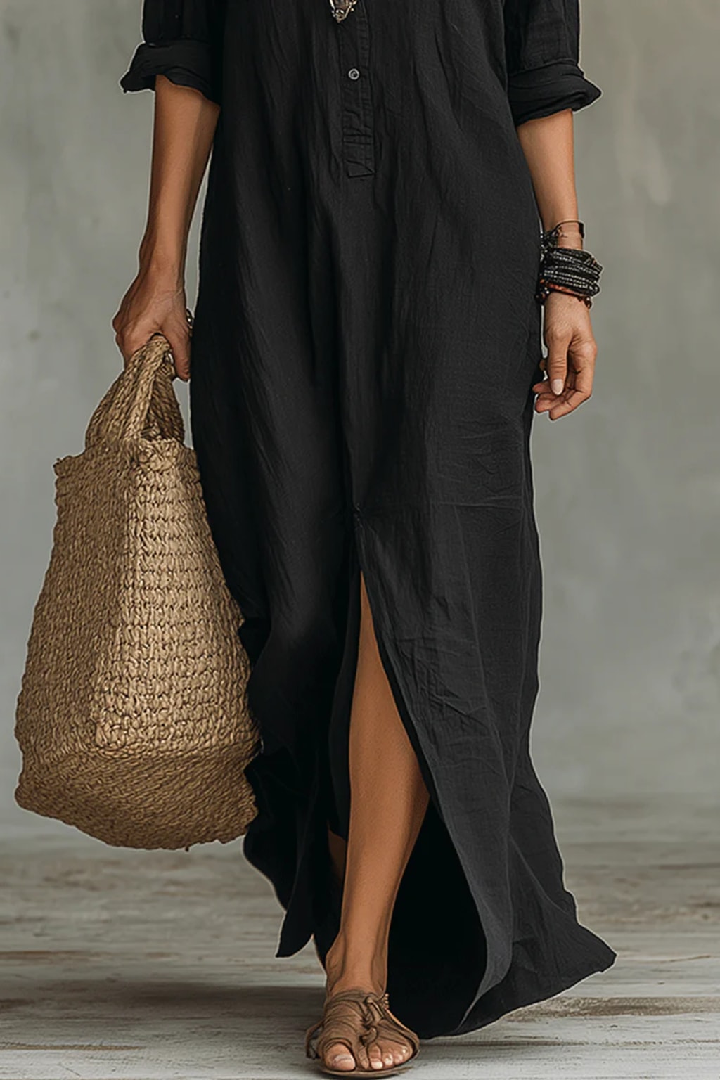 Flowy Button-Front Maxi Dress - 6