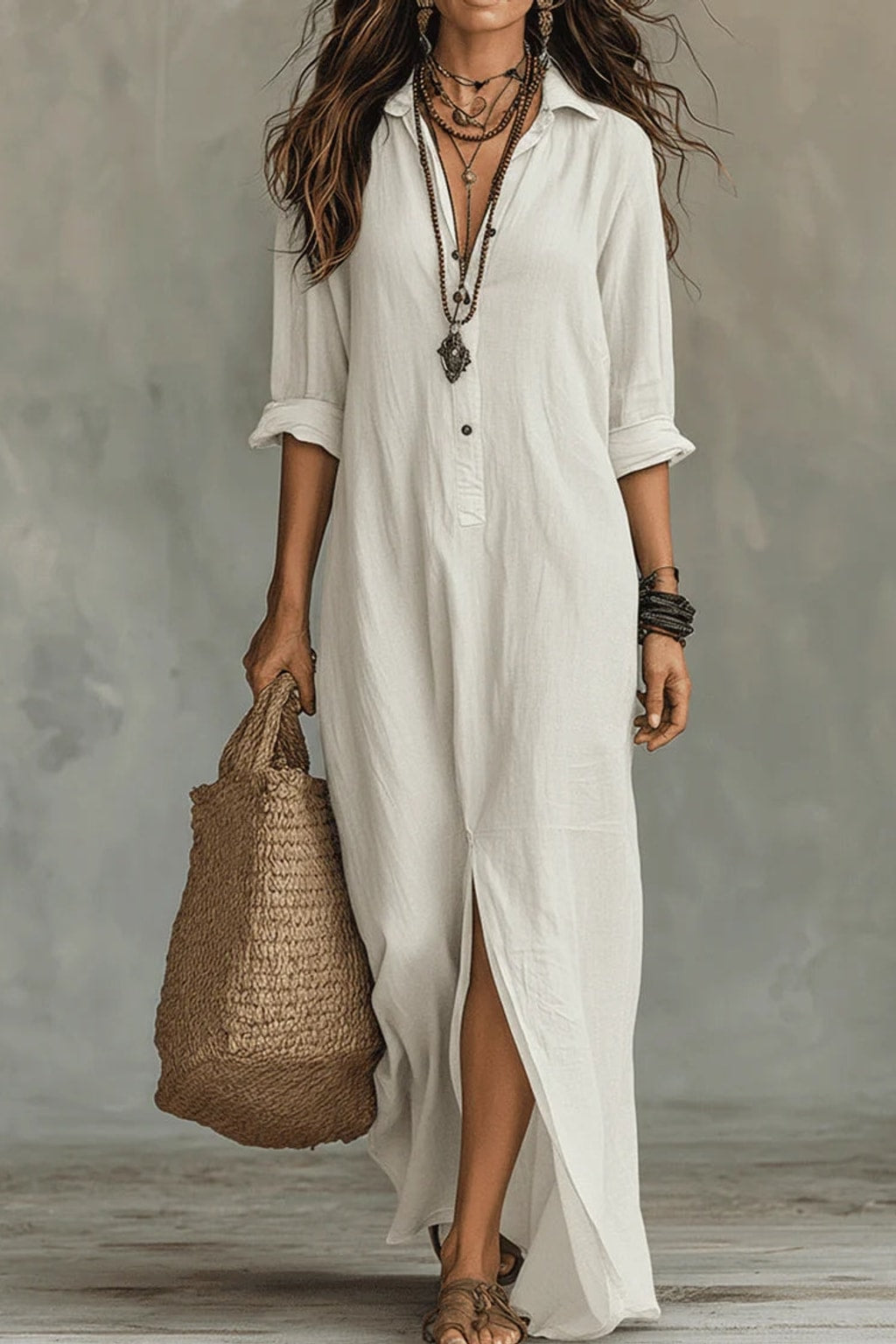 Flowy Button-Front Maxi Dress - 8