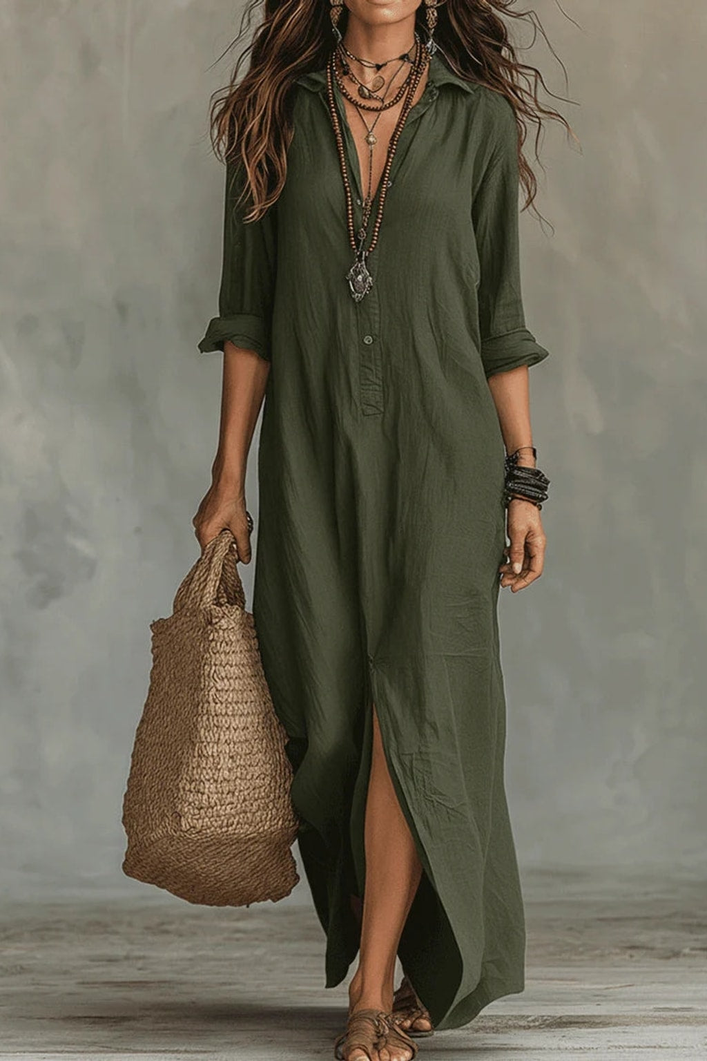 Flowy Button-Front Maxi Dress - 7