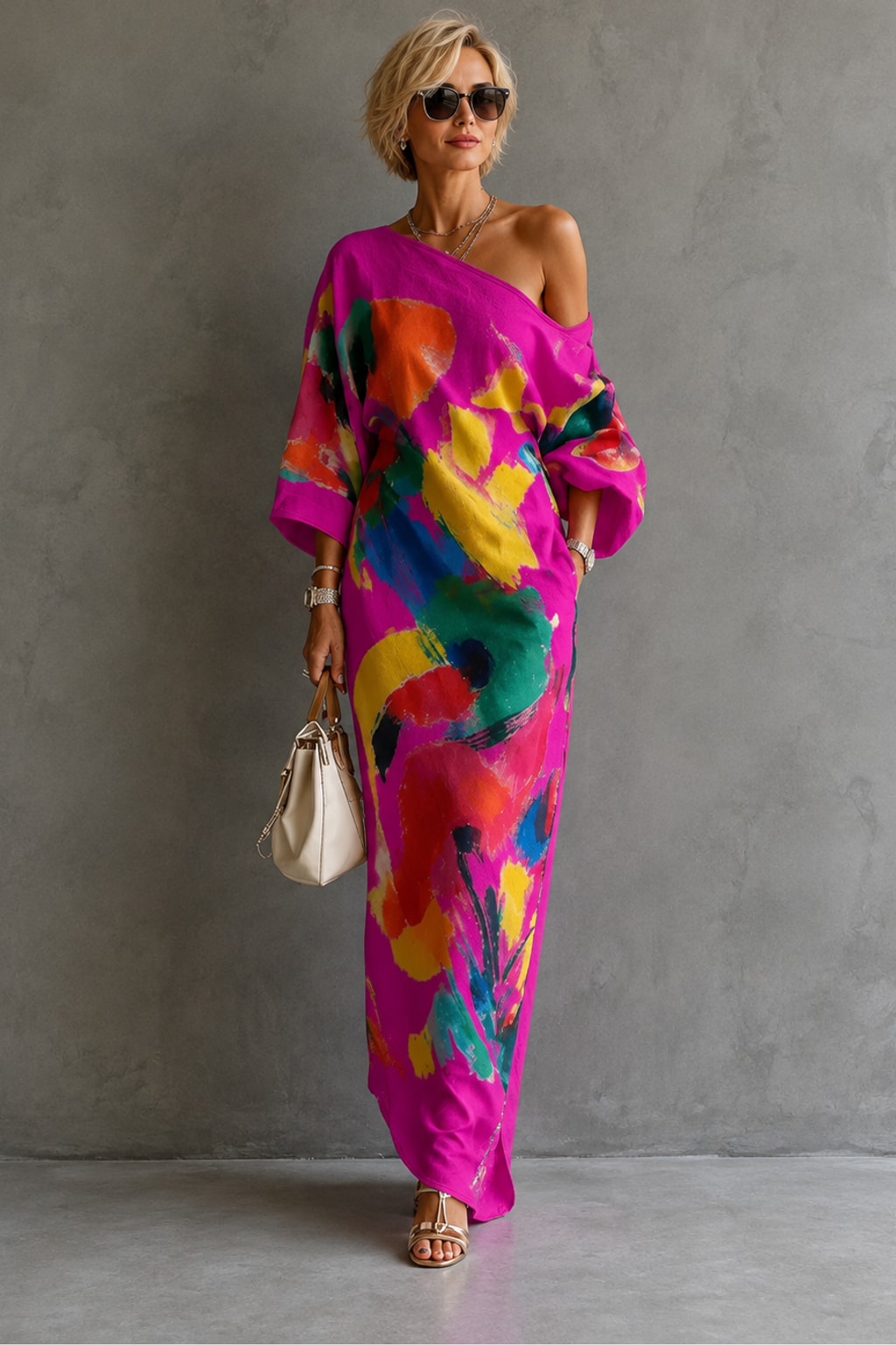 Effortless Textured Abstract Print Maxi Dress - 5