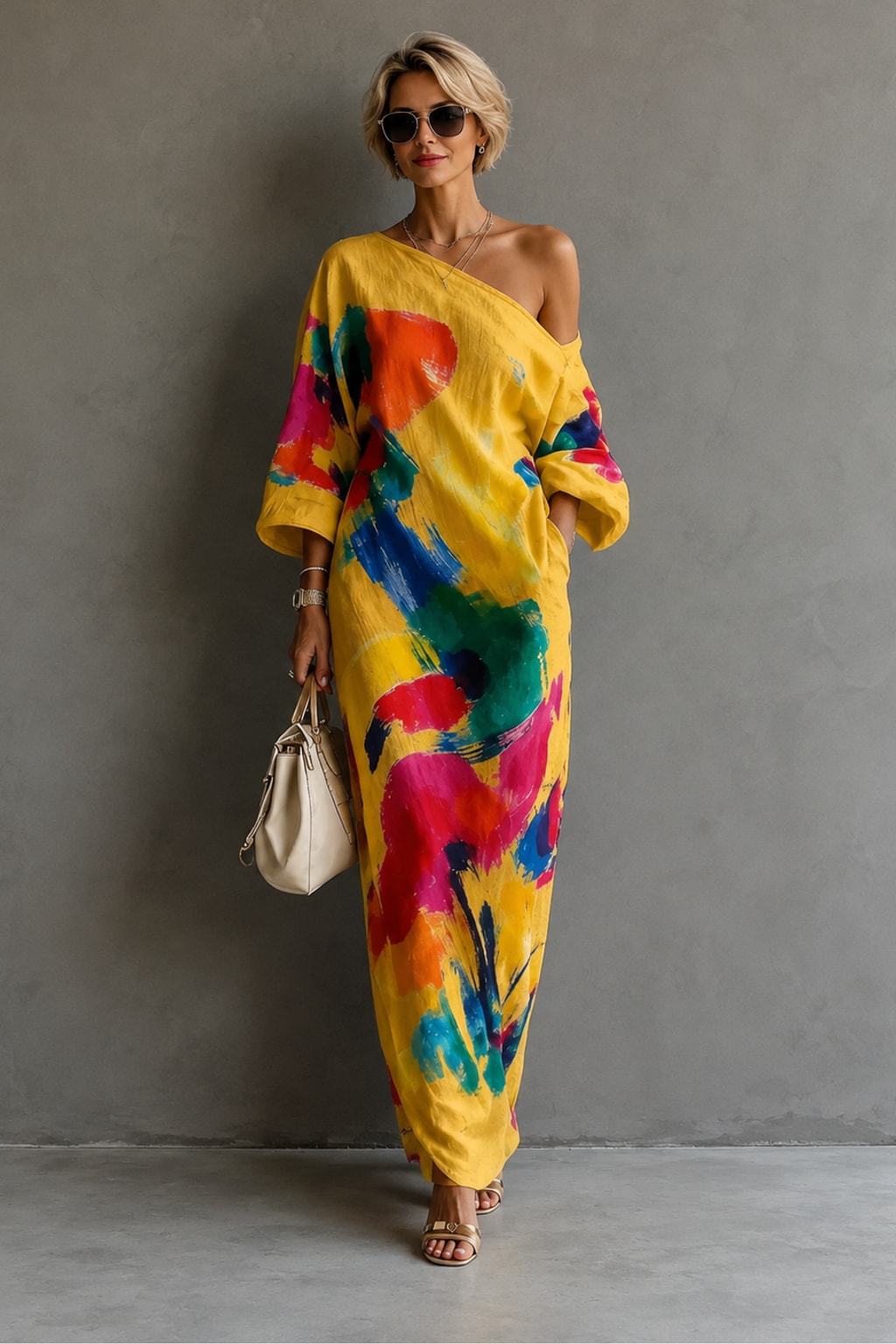 Effortless Textured Abstract Print Maxi Dress - 8