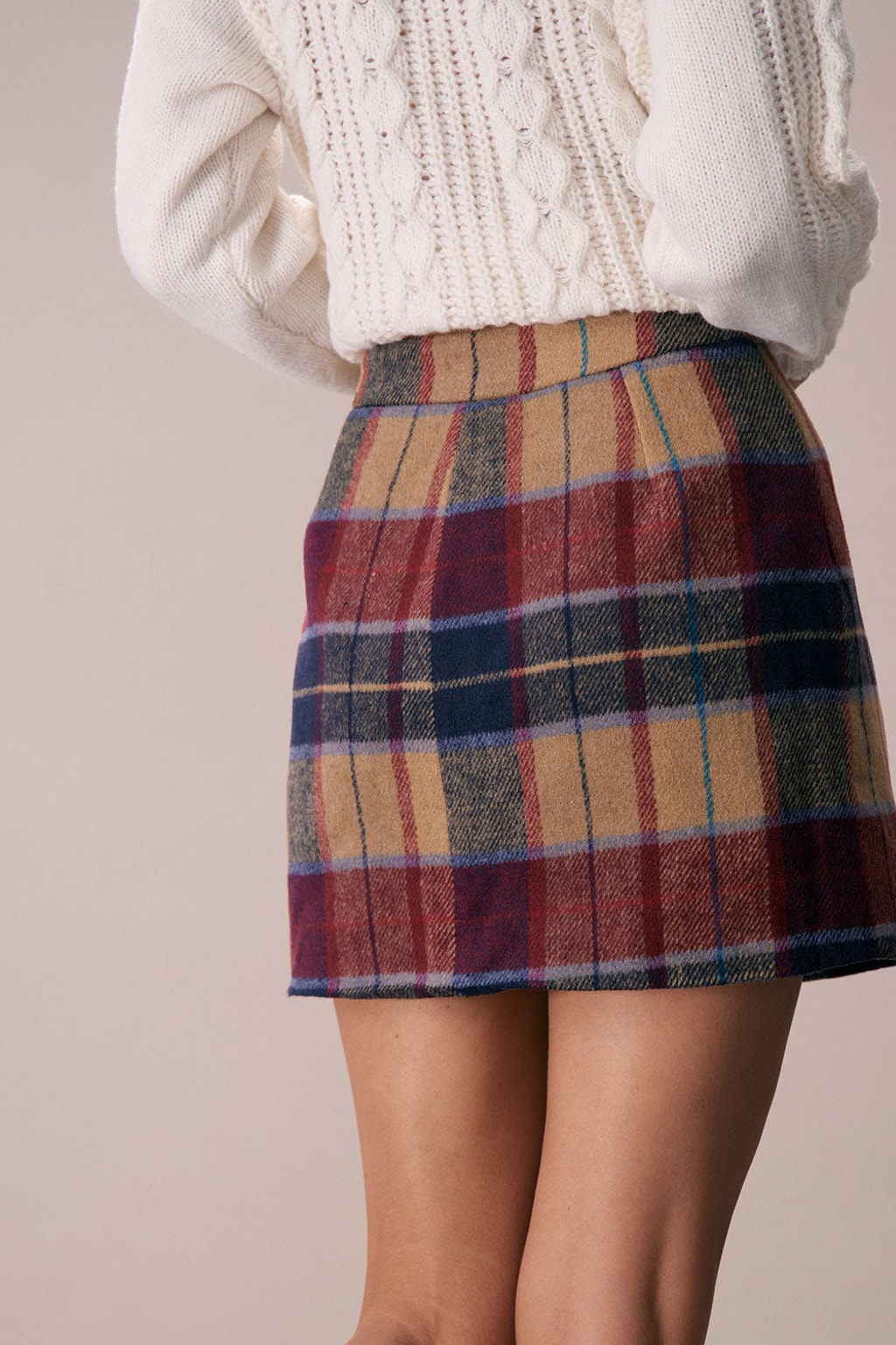 Polyester Plaid Mini Skirt With Zipper Fly - 4