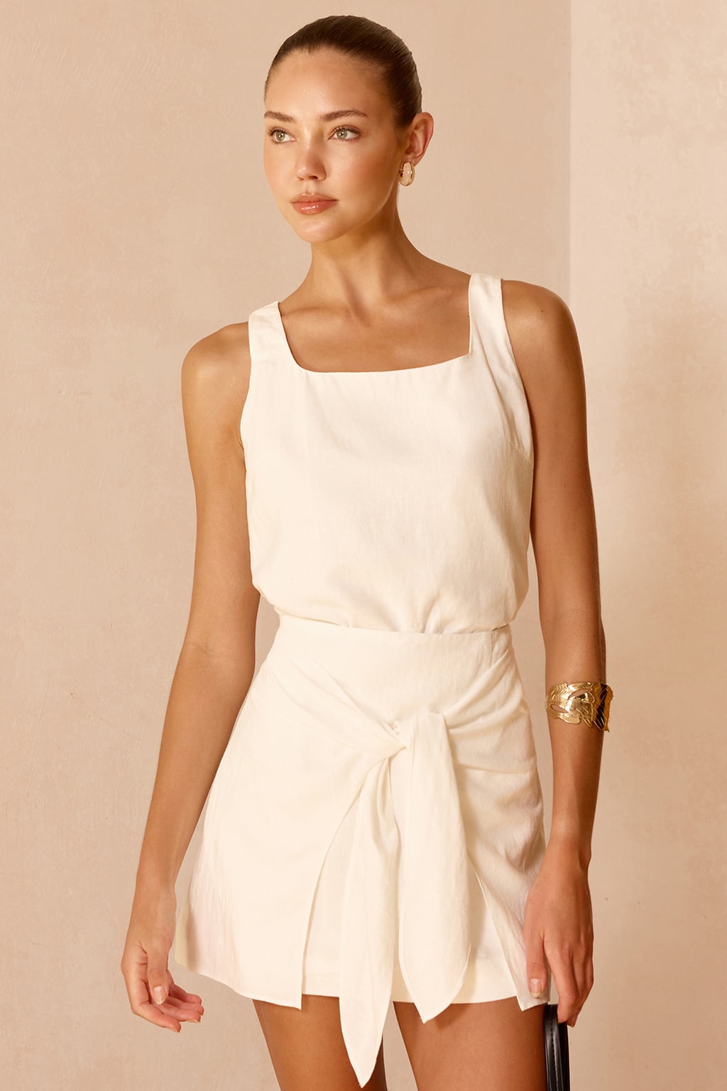Linen Blend Top & Tie-Waist Skirt Set - 5