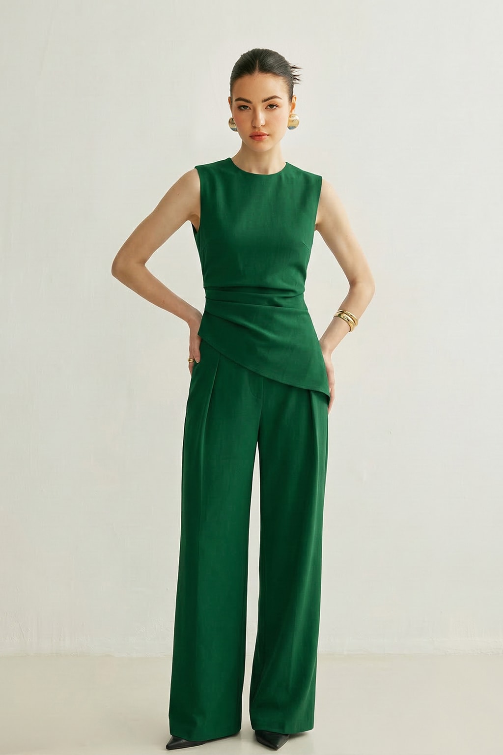 Woven Asymmetric Top & Pleated Pants Set - 5