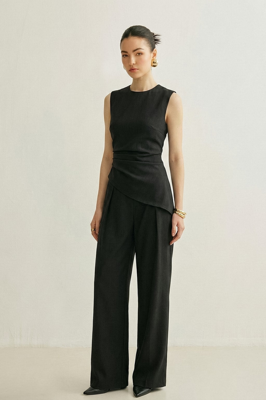 Woven Asymmetric Top & Pleated Pants Set - 6