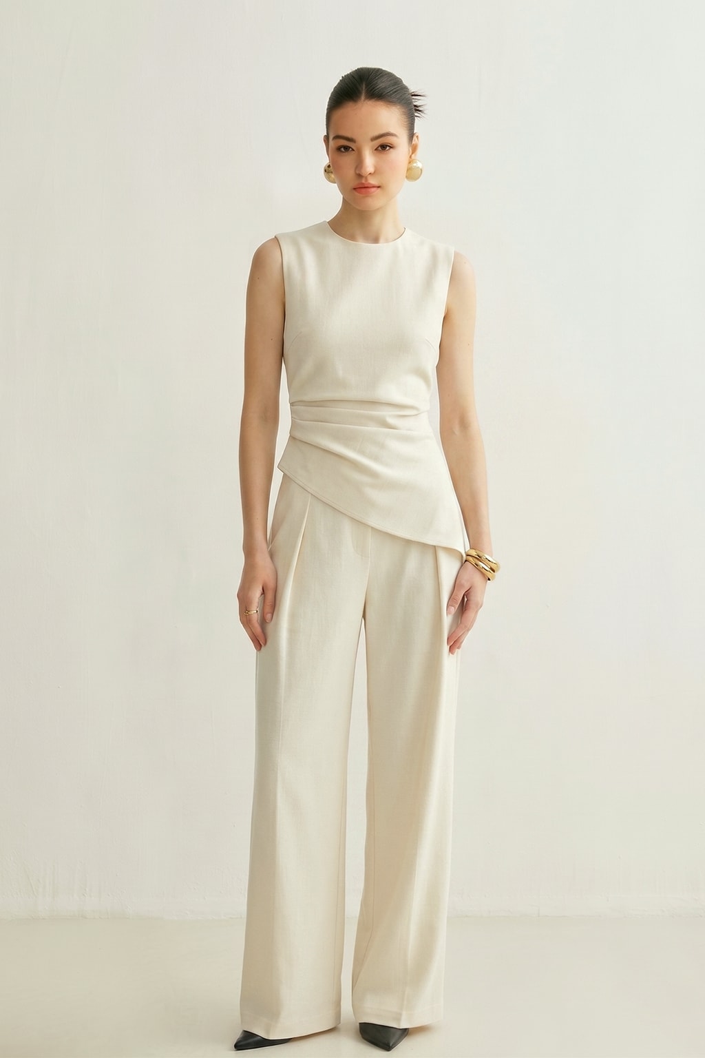 Woven Asymmetric Top & Pleated Pants Set - 7