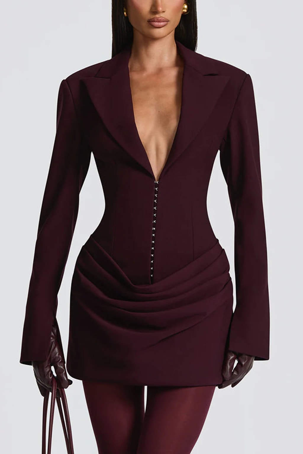 Polyester Slim-Fit V-Neck Mini Dress - 3
