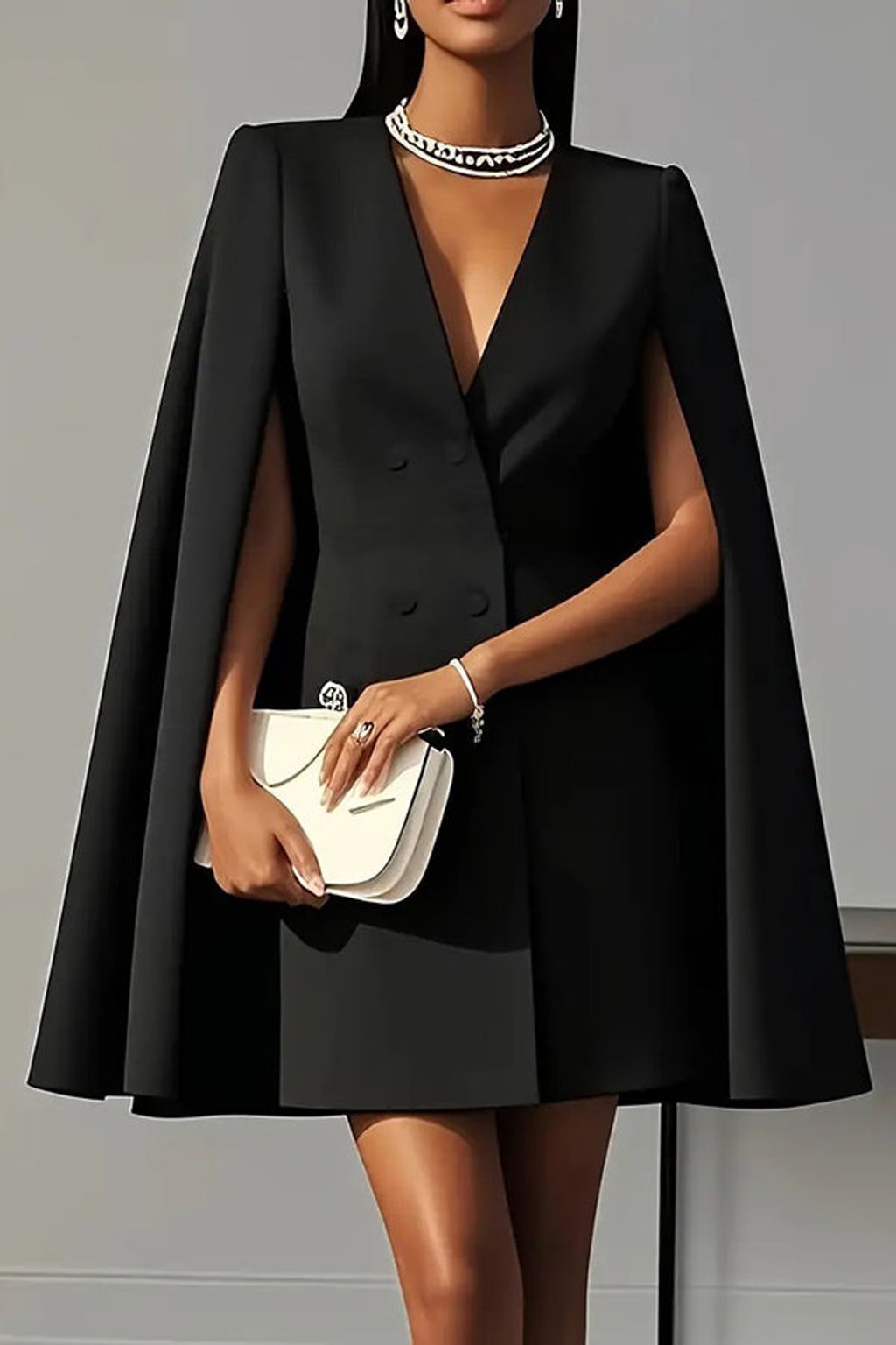 Double Breasted Cape Mini Dress - 7