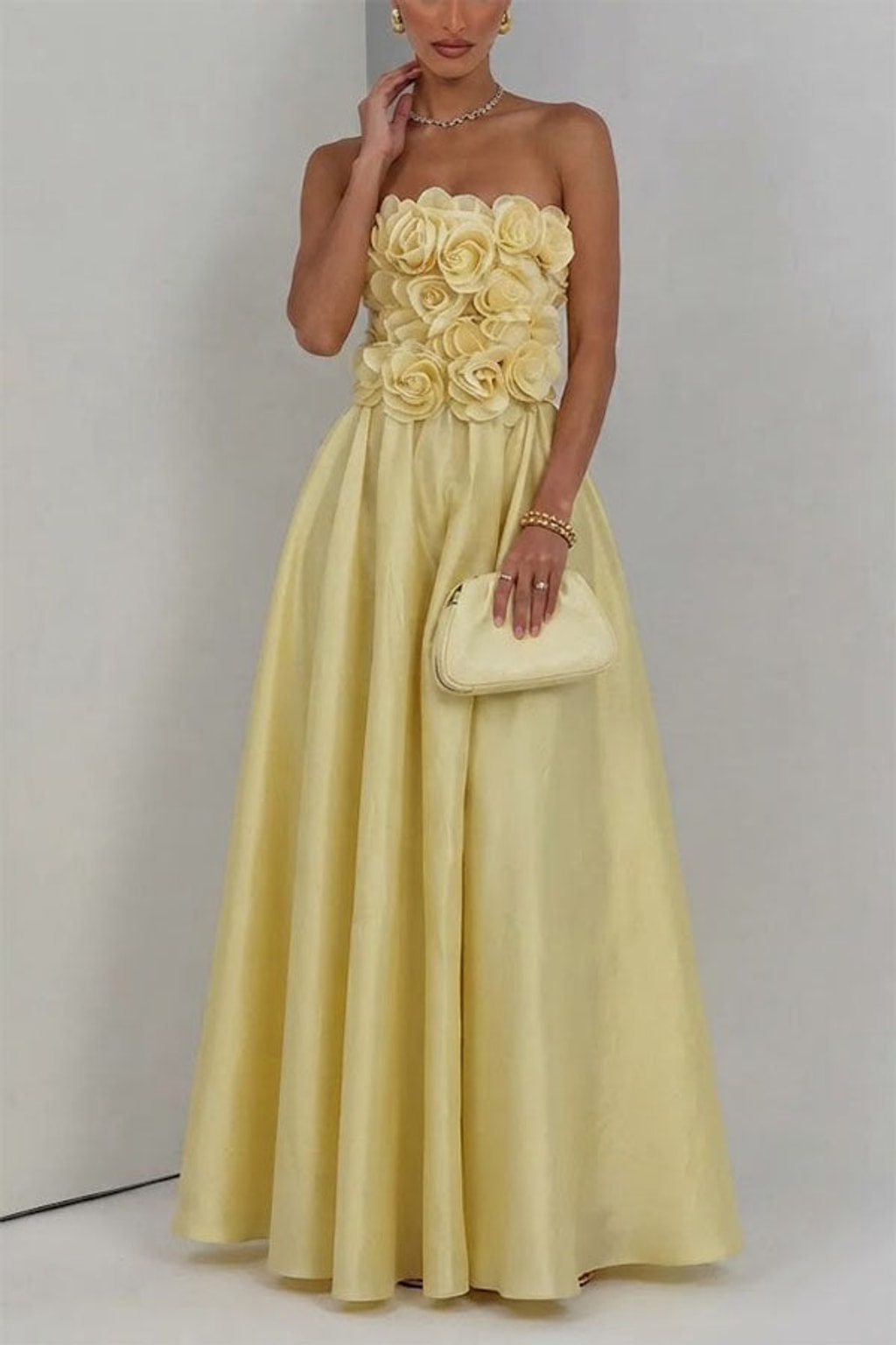 Polyester Off-Shoulder Rosette Midi Dress - 3