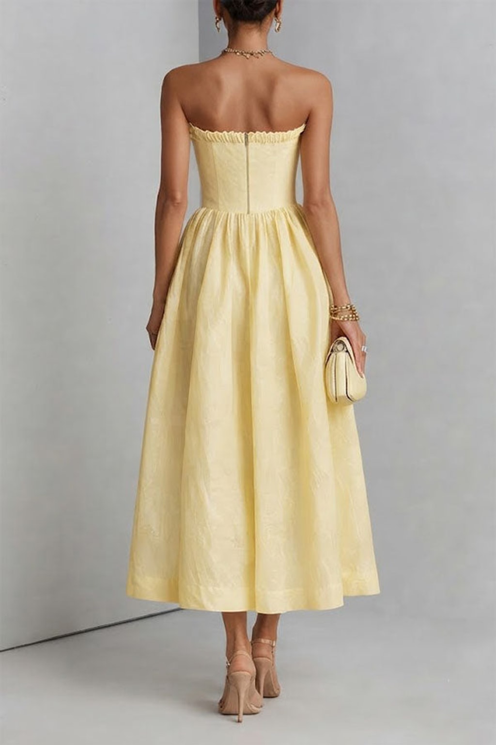 Polyester Off-Shoulder Rosette Midi Dress - 5