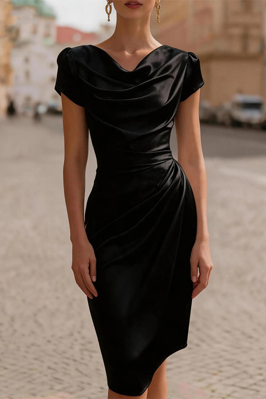 Elegant Pleated A-Line Midi Dress - 3
