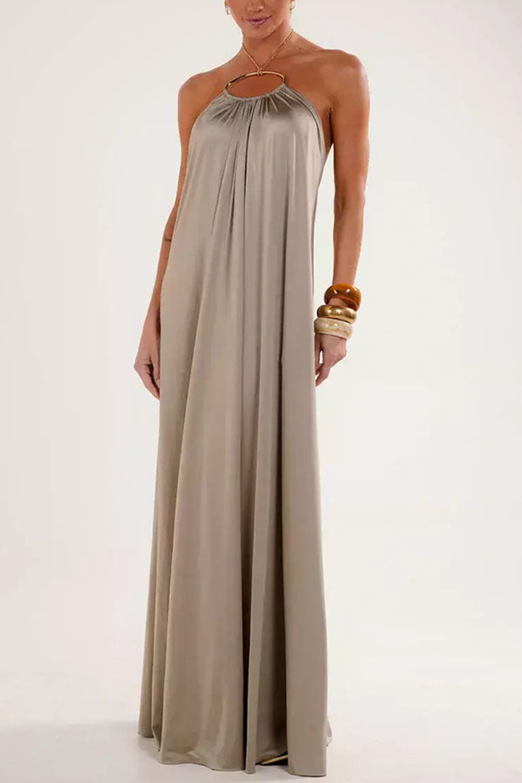Effortless Polyester Halter Maxi Dress With Metal Chain Neckline - 5