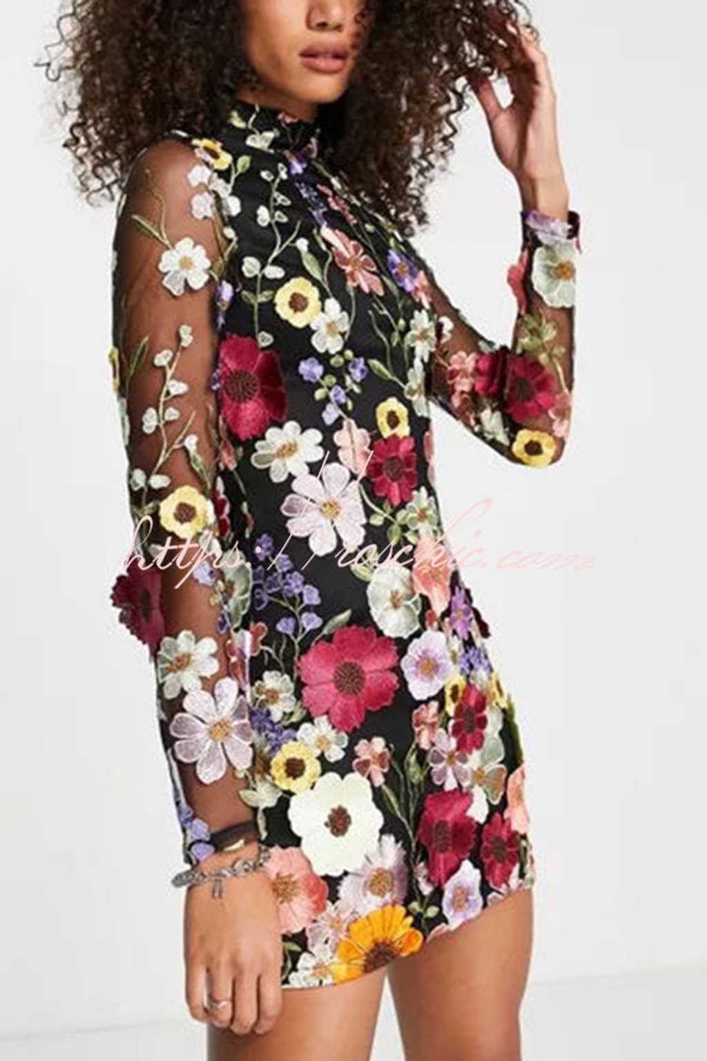 Elegant Polyester Floral Applique Backless Mini Dress - 3