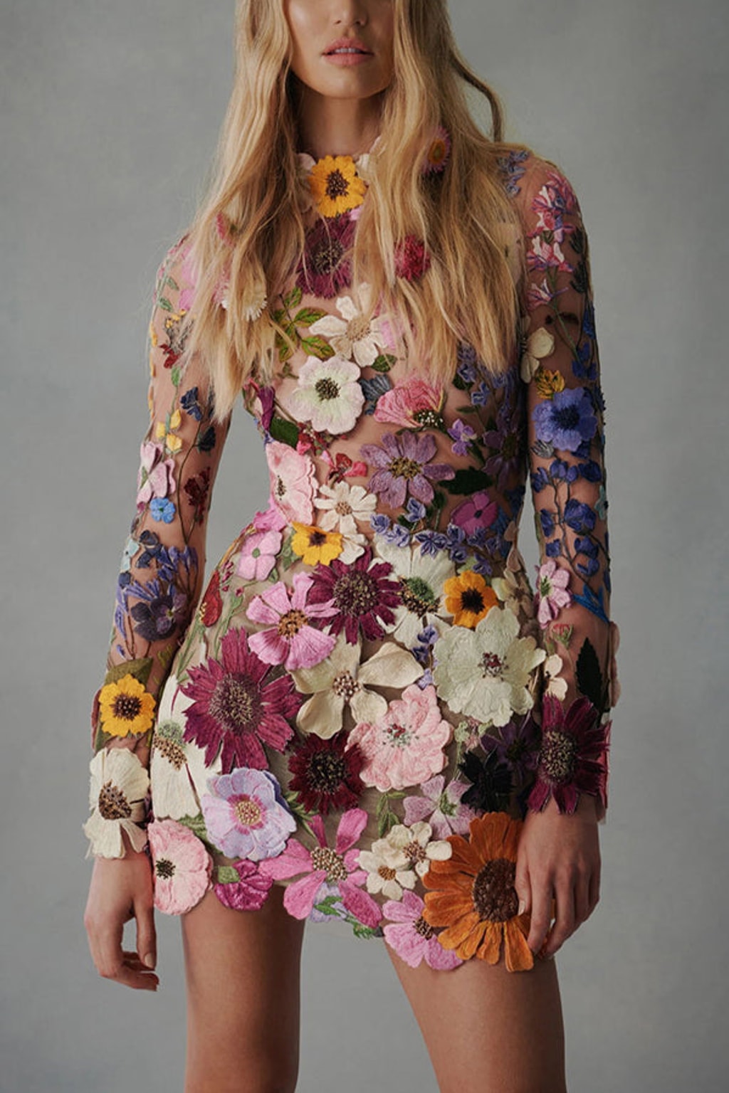 Elegant Polyester Floral Applique Backless Mini Dress - 2