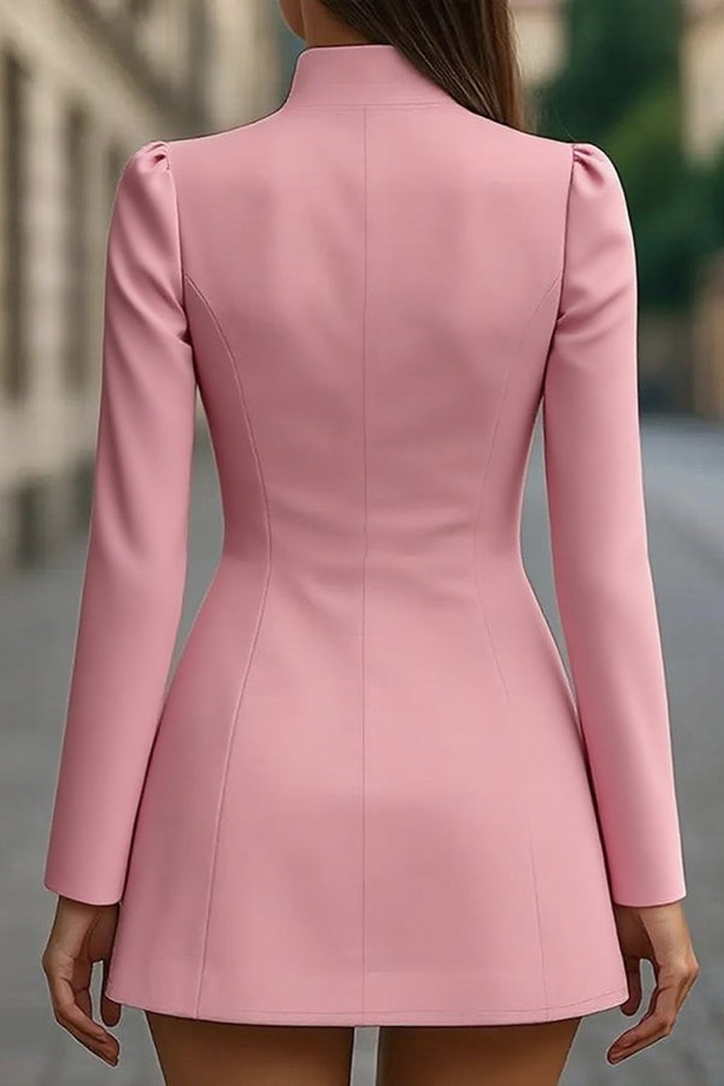 Elegant Polyester Stand Collar Long Sleeve Mini Dress - 5