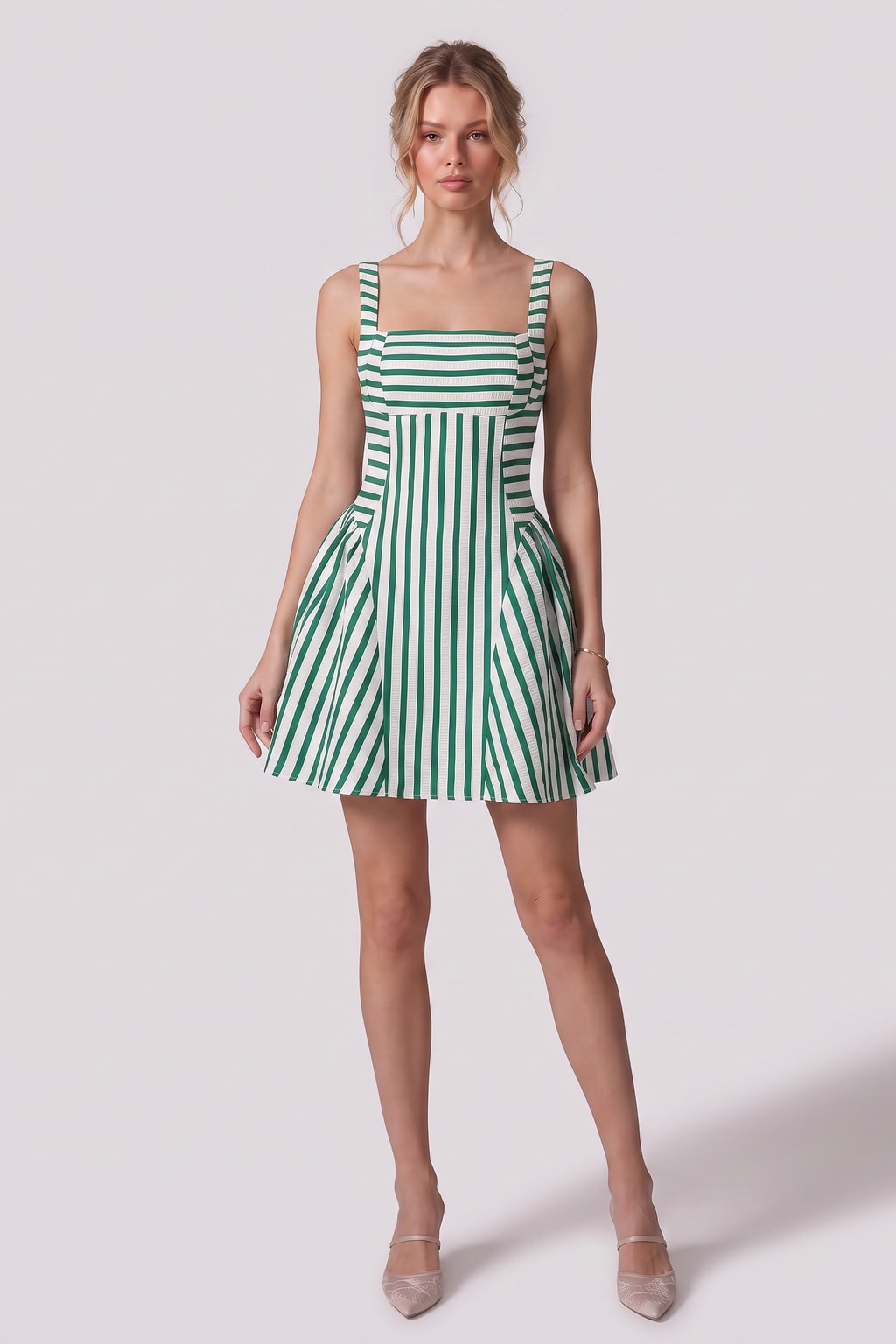 Polyester Striped Square-Neck Mini Dress - 2