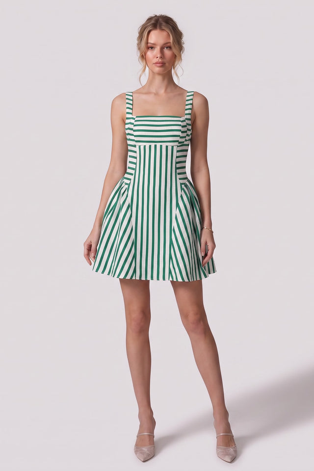 Polyester Striped Square-Neck Mini Dress - 2