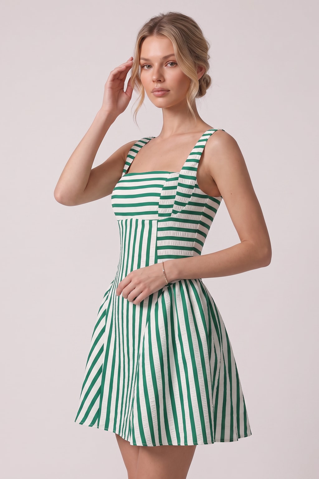 Polyester Striped Square-Neck Mini Dress - 3