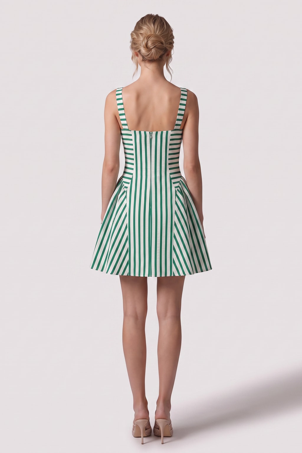 Polyester Striped Square-Neck Mini Dress - 4