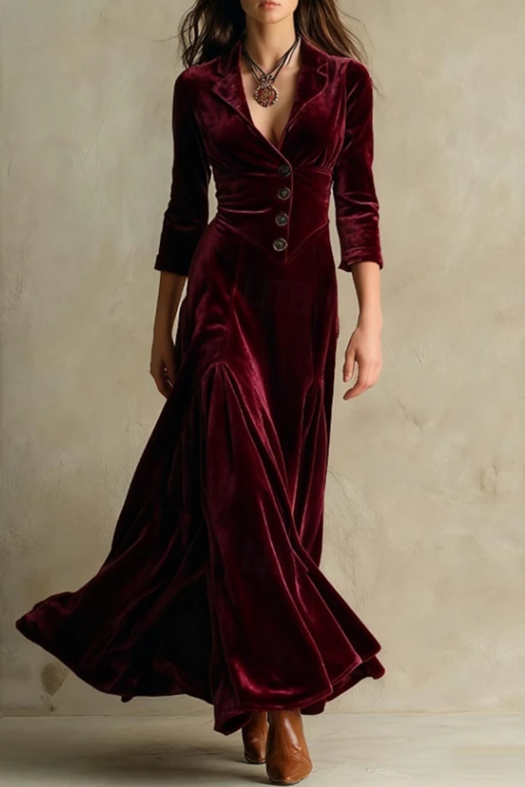 Elegant Flowing V-Neck Maxi Dress - 3