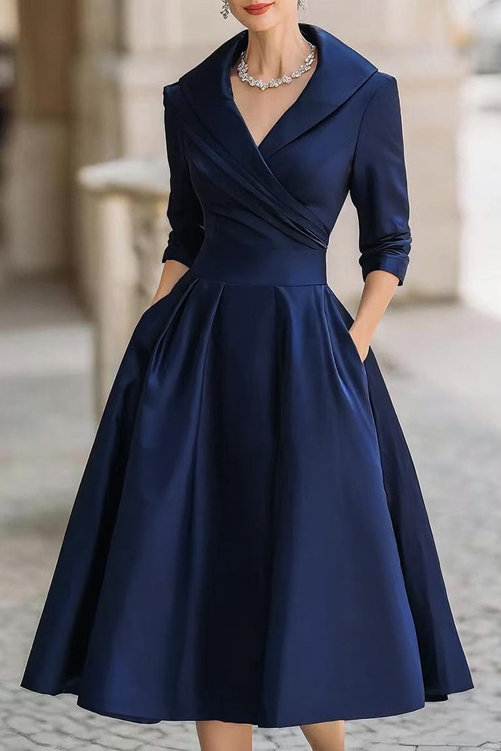 V-Neck Evening Dress With Flowy Formal Silhouette - 5