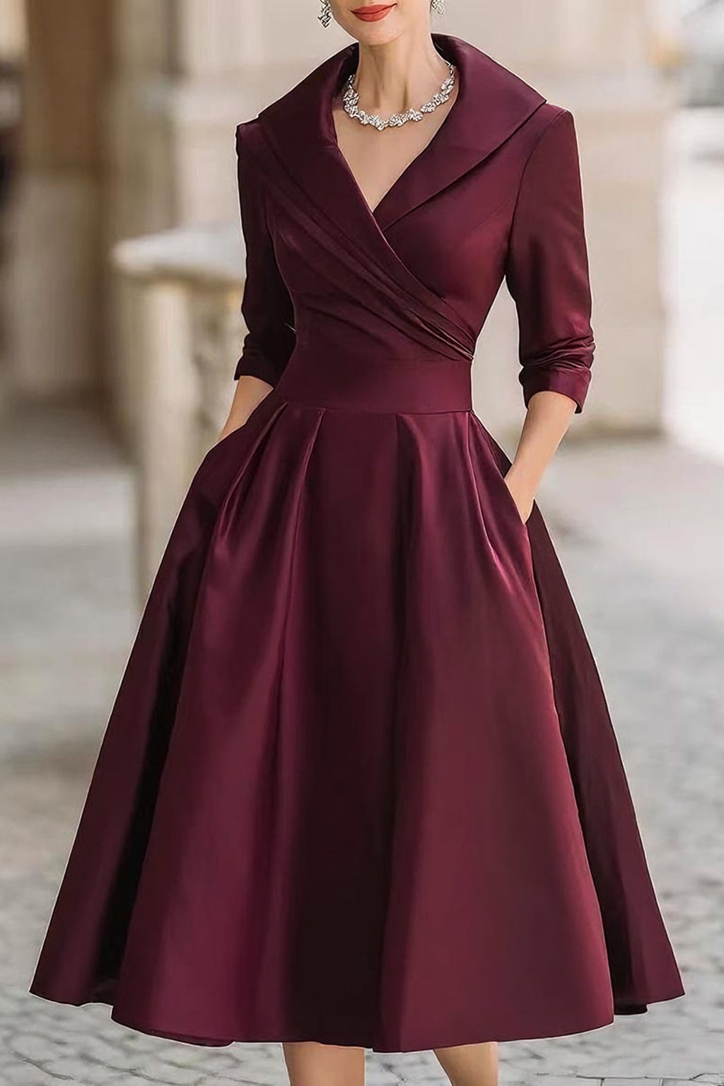 V-Neck Evening Dress With Flowy Formal Silhouette - 6