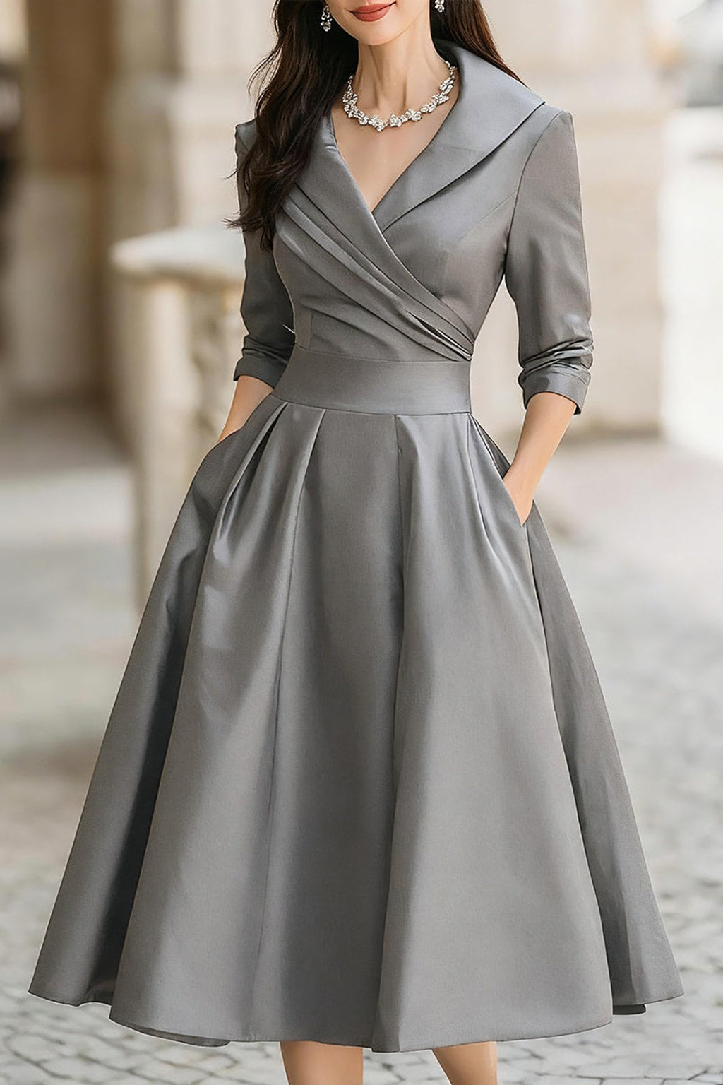 V-Neck Evening Dress With Flowy Formal Silhouette - 9