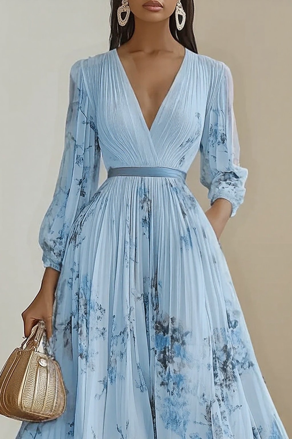 Elegant Pleated Maxi Dress With Adjustable Waist Tie - 10