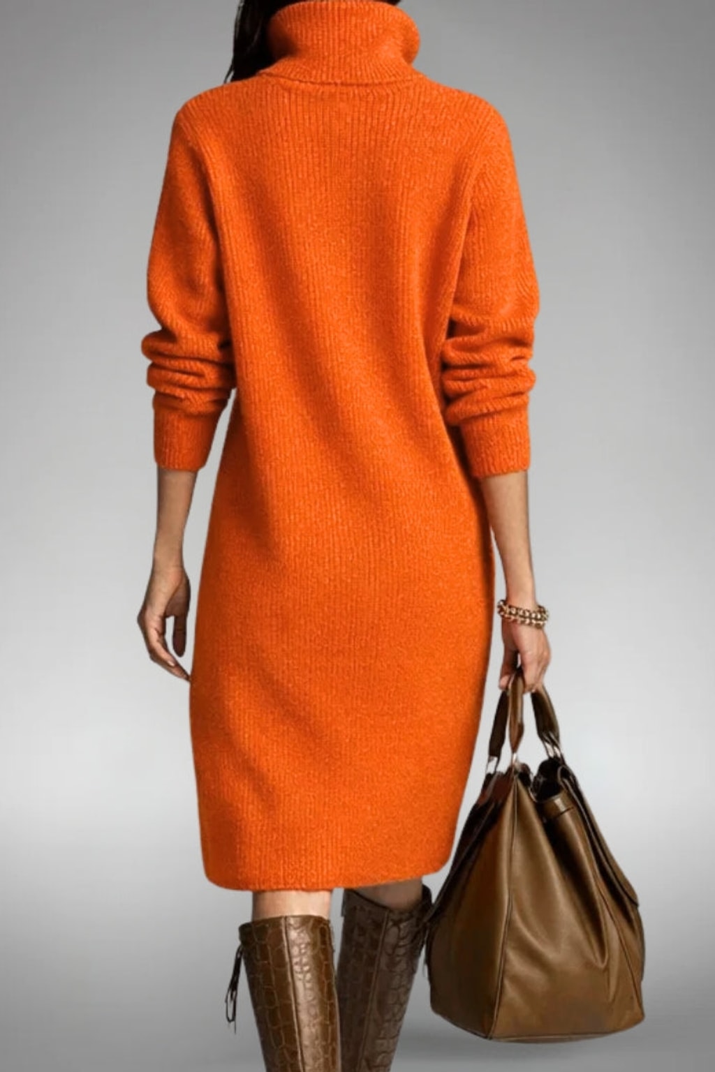 High-Neck Button Collar Midi Dress - 4