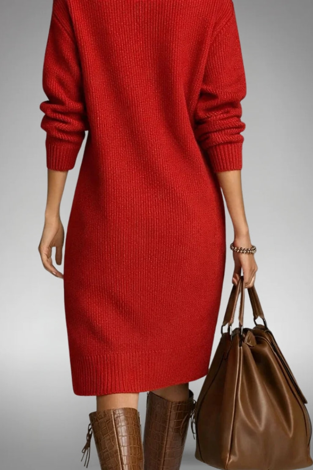 High-Neck Button Collar Midi Dress - 6