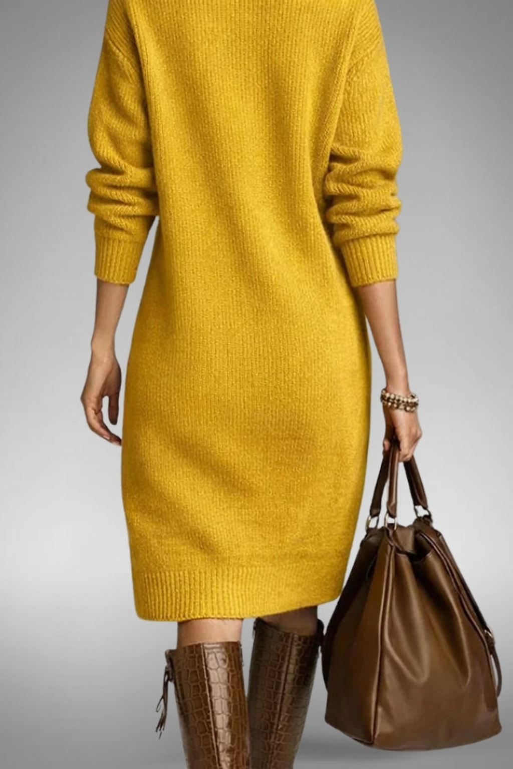 High-Neck Button Collar Midi Dress - 12