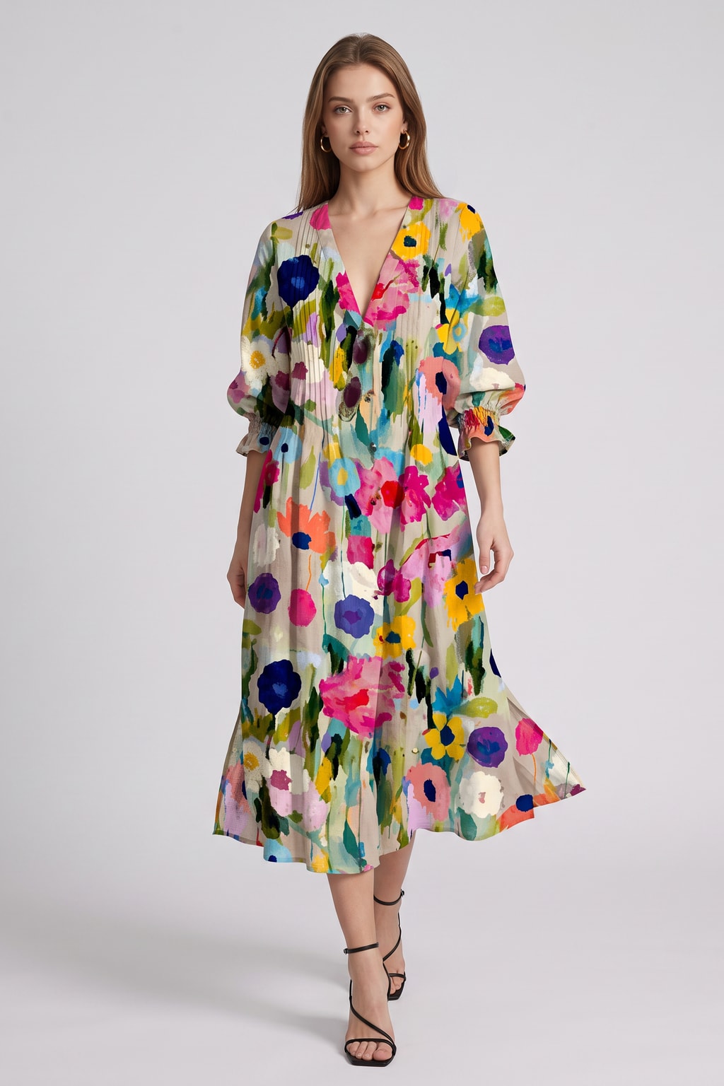 Effortless Boho Print Dress With Flowy Silhouette - 4