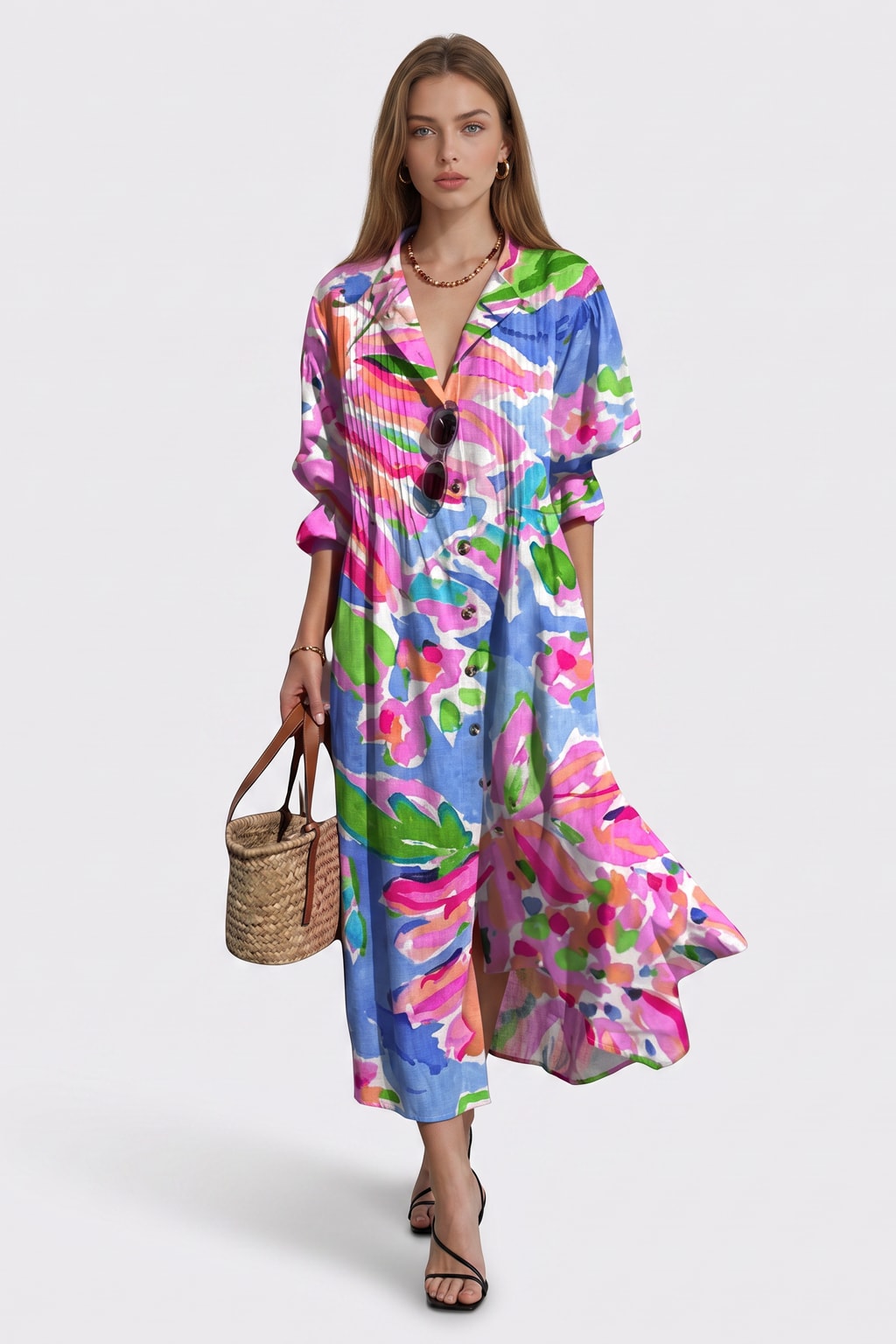 Effortless Boho Print Dress With Flowy Silhouette - 6