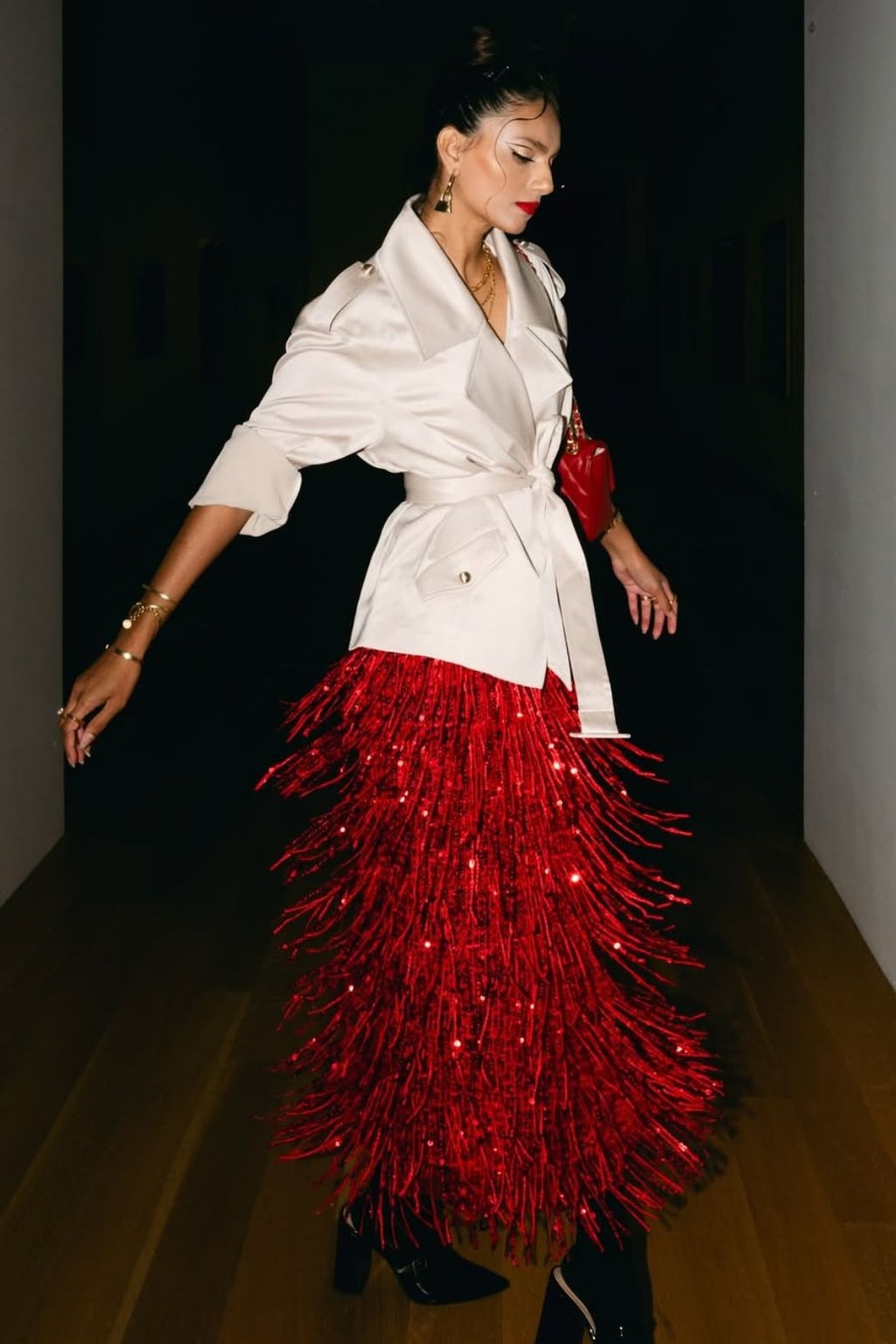Sequin Midi Skirt with Tassel Fringe - 5