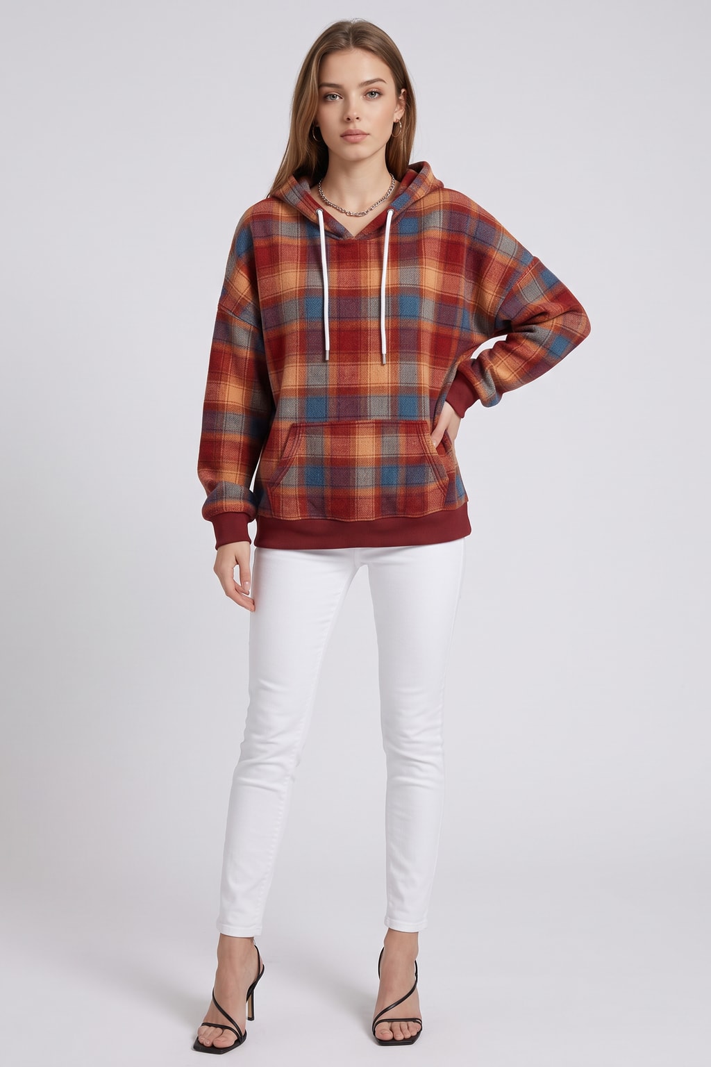 Checked Pullover Hoodie With Kangaroo Pocket - 2
