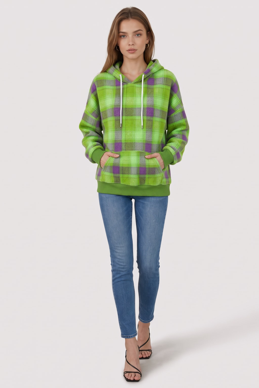 Checked Pullover Hoodie With Kangaroo Pocket - 3